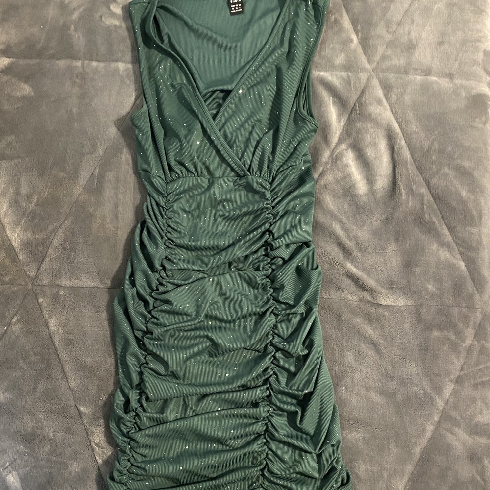 Elegant Green Ruched Dress-Shein